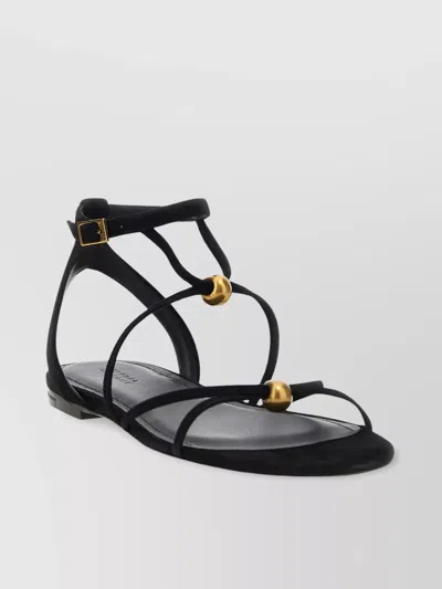 Isabel Marant Flat Sandals Gold-tone Hardware Strappy Design In Black
