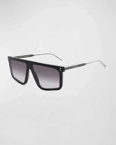 Isabel Marant Flat-top Acetate Rectangle Sunglasses In Black/gray Gradient