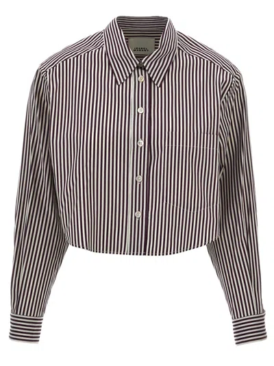 Isabel Marant Cropped Striped Button-down Shirt With Classic Collar In Gray