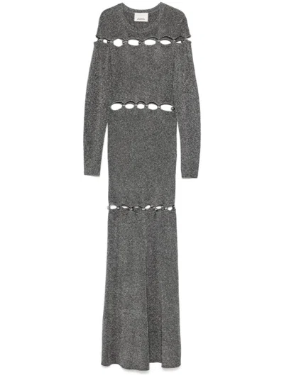 Isabel Marant Floor-length Fitted Evening Dress With Metallic Accents In Gray