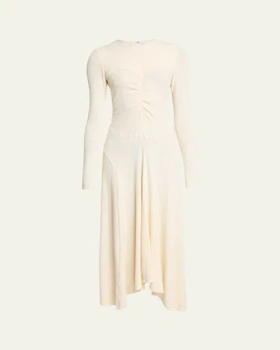 Isabel Marant Flora Ruched Boucle Long-sleeve Midi Dress In Sand