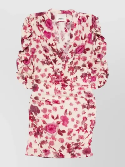 Isabel Marant Floral Draped Dress Fitted Waist V Neckline In Multi
