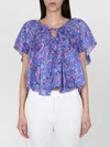 Isabel Marant Floral Keyhole Ruffled Sleeve Top In Blue