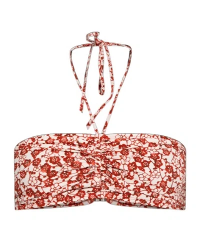 Isabel Marant Floral Motif Tie Fastened Bikini Top In Red