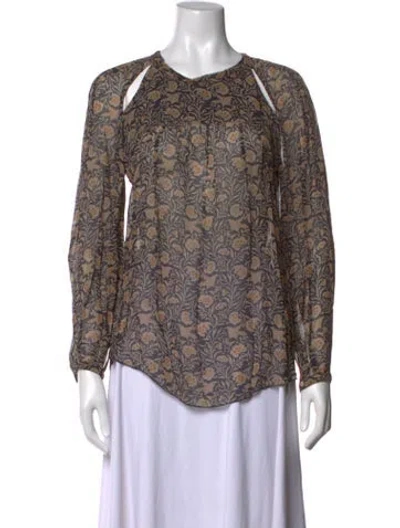 Pre-owned Isabel Marant Floral Print Crew Neck Blouse In Black