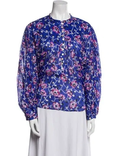 Pre-owned Isabel Marant Floral Print Crew Neck Blouse In Blue
