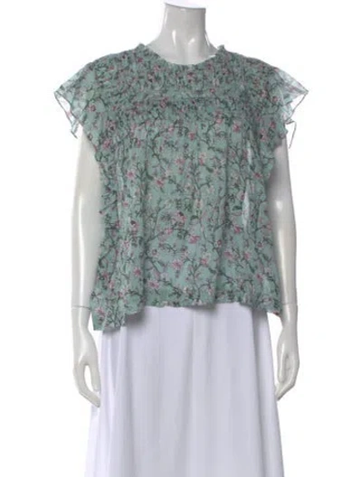 Pre-owned Isabel Marant Floral Print Crew Neck Blouse In Blue