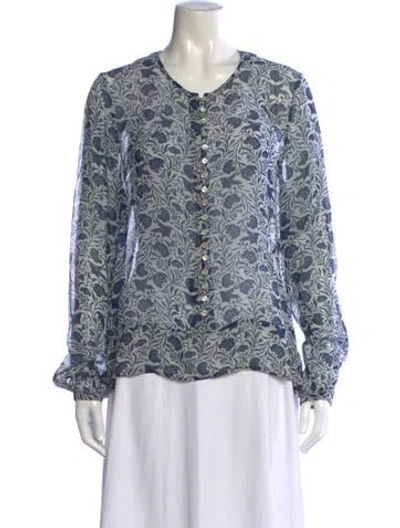 Pre-owned Isabel Marant Floral Print Crew Neck Blouse In Blue