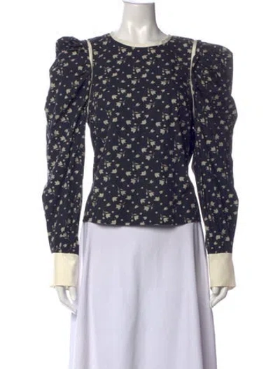 Pre-owned Isabel Marant Floral Print Crew Neck Blouse In Blue/neutrals