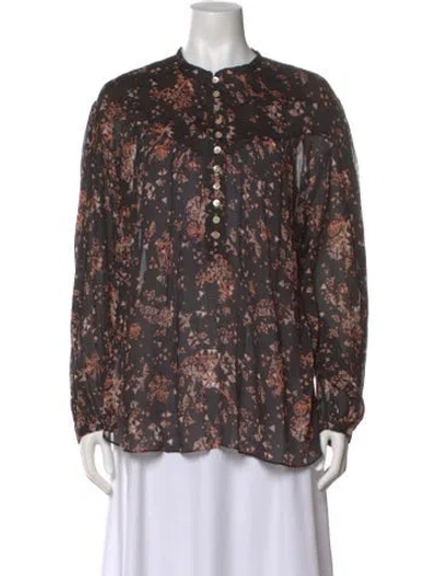 Pre-owned Isabel Marant Floral Print Crew Neck Blouse In Brown