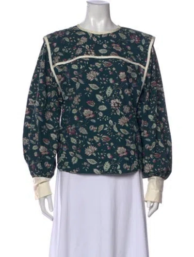 Pre-owned Isabel Marant Floral Print Crew Neck Blouse In Green