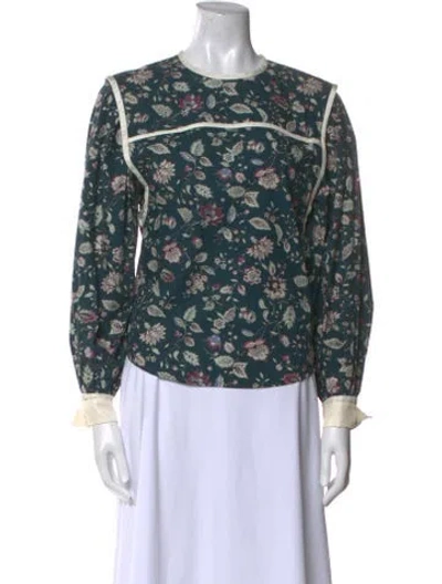 Pre-owned Isabel Marant Floral Print Crew Neck Blouse In Green
