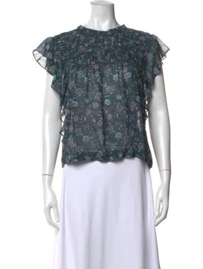 Pre-owned Isabel Marant Floral Print Crew Neck Blouse In Green