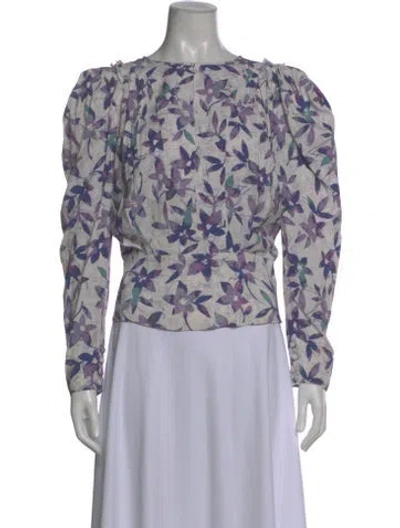 Pre-owned Isabel Marant Floral Print Crew Neck Blouse In Purple