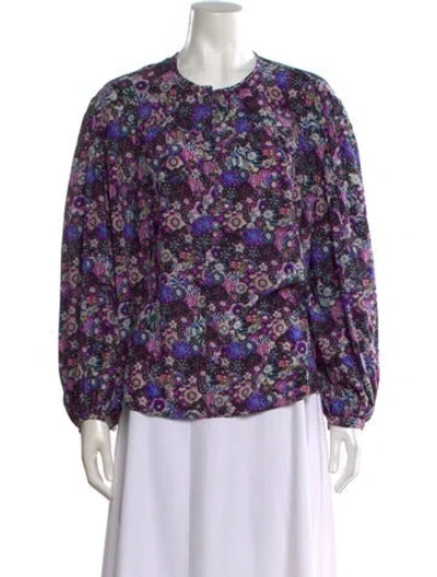 Pre-owned Isabel Marant Floral Print Crew Neck Blouse In Purple