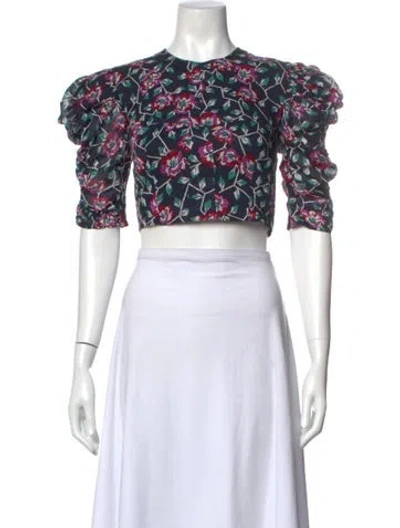 Pre-owned Isabel Marant Floral Print Crew Neck Crop Top In Blue