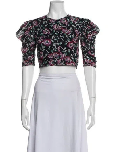 Pre-owned Isabel Marant Floral Print Crew Neck Crop Top In Blue