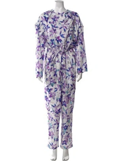Pre-owned Isabel Marant Floral Print Crew Neck Jumpsuit In White