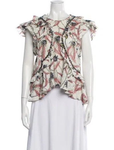 Pre-owned Isabel Marant Floral Print Crew Neck Top In White