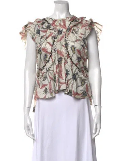 Pre-owned Isabel Marant Floral Print Crew Neck Top In White