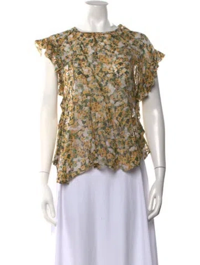 Pre-owned Isabel Marant Floral Print Crew Neck Top In Yellow