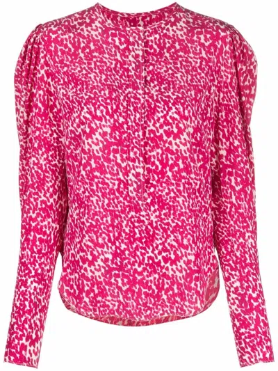 Isabel Marant Floral-print Curved-hem Silk Blouse In Pink