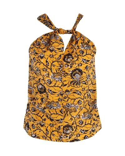 Isabel Marant Floral Print Halter Top In Yellow Cotton In Gold
