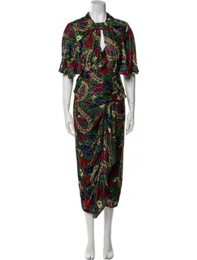 Pre-owned Isabel Marant Floral Print Keyhole Accent Skirt Set In Green