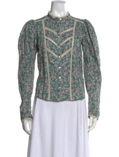 Pre-owned Isabel Marant Floral Print Long Sleeve Blouse In Green