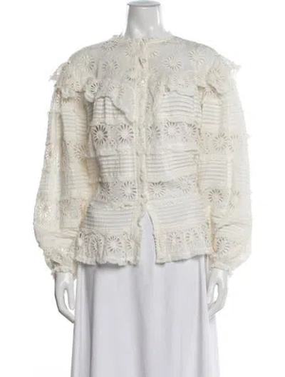 Pre-owned Isabel Marant Floral Print Long Sleeve Blouse In White