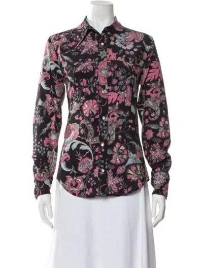 Pre-owned Isabel Marant Floral Print Long Sleeve Button-up Top In Black