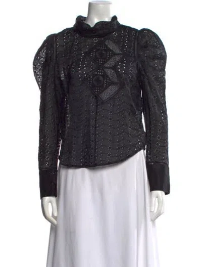 Pre-owned Isabel Marant Floral Print Mock Neck Blouse In Black