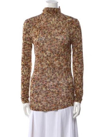 Pre-owned Isabel Marant Floral Print Mock Neck Blouse In Brown