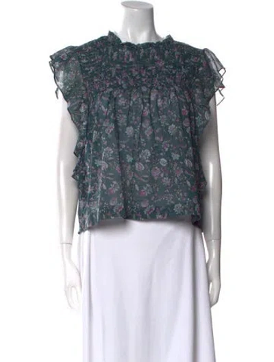 Pre-owned Isabel Marant Floral Print Mock Neck Blouse In Green