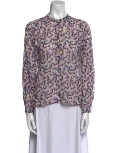 Pre-owned Isabel Marant Floral Print Mock Neck Blouse In Pink