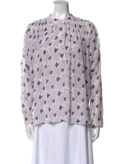 Pre-owned Isabel Marant Floral Print Mock Neck Blouse In Purple