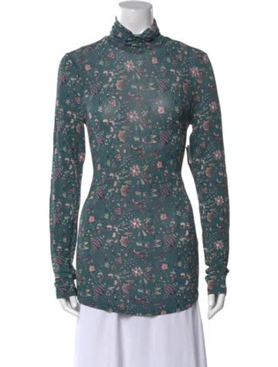 Pre-owned Isabel Marant Floral Print Mock Neck Button-up Top W/ Tags In Blue