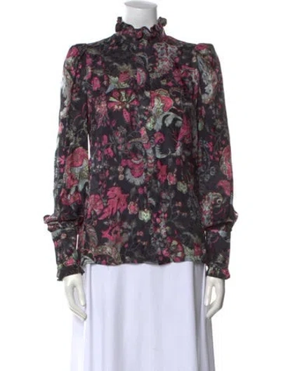 Pre-owned Isabel Marant Floral Print Mock Neck Top In Black