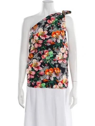 Pre-owned Isabel Marant Floral Print One-shoulder Top In Black
