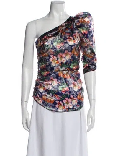 Pre-owned Isabel Marant Floral Print One-shoulder Top In Blue