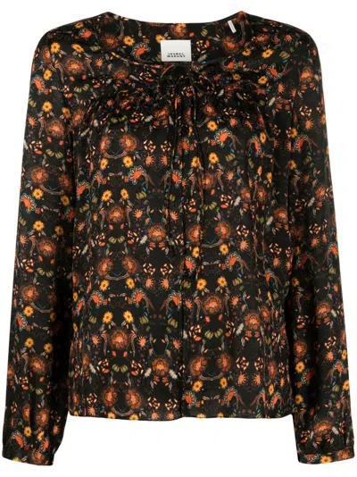 Isabel Marant Floral-print Round-neck Blouse In Black