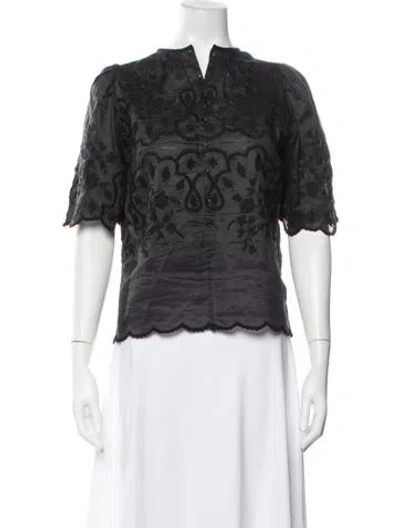 Pre-owned Isabel Marant Floral Print Short Sleeve Blouse In Black