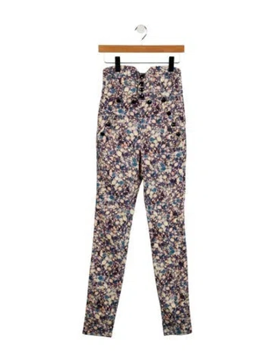 Pre-owned Isabel Marant Floral Print Skinny Leg Pants In Purple
