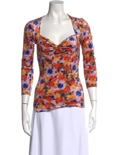 Pre-owned Isabel Marant Floral Print Square Neckline Top In Orange