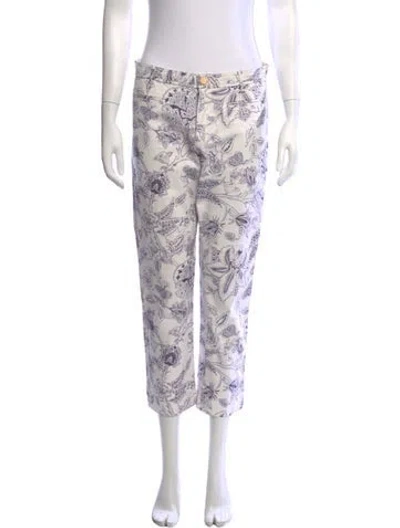 Pre-owned Isabel Marant Floral Print Straight Leg Pants In White