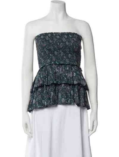 Pre-owned Isabel Marant Floral Print Strapless Blouse In Blue