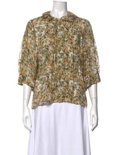 Pre-owned Isabel Marant Floral Print Three-quarter Sleeve Blouse In Yellow