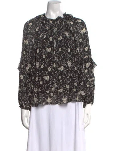 Pre-owned Isabel Marant Floral Print Tie Neck Blouse In Black