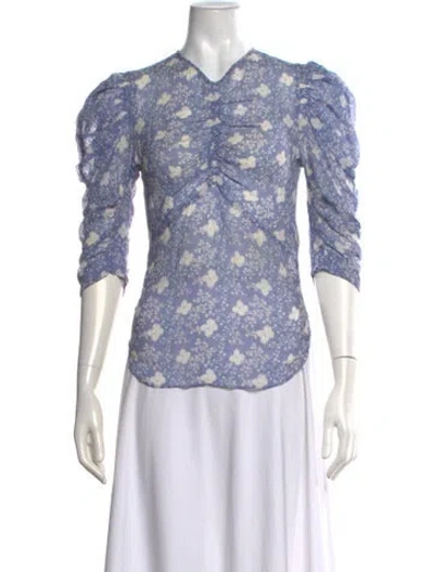 Pre-owned Isabel Marant Floral Print V-neck Blouse In Blue