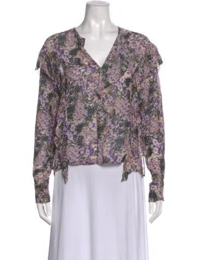 Pre-owned Isabel Marant Floral Print V-neck Blouse In Purple